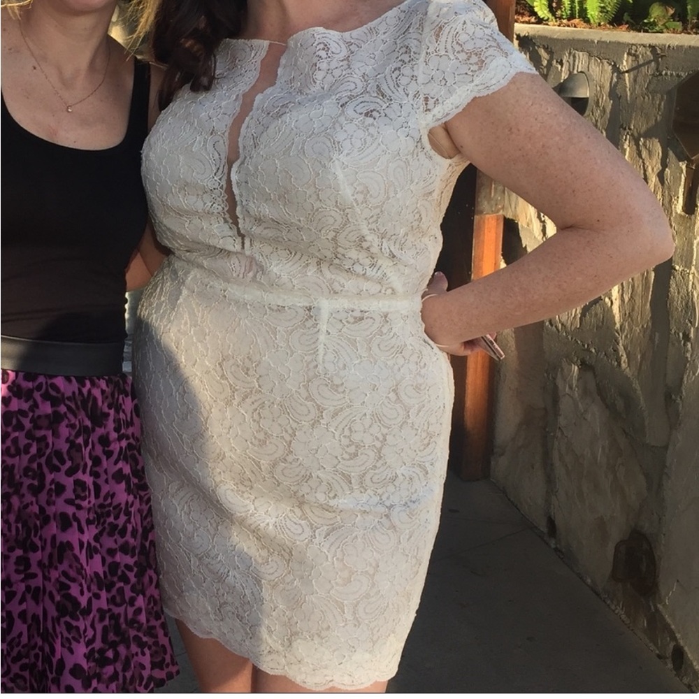 Cream lace sheer dress with liner.